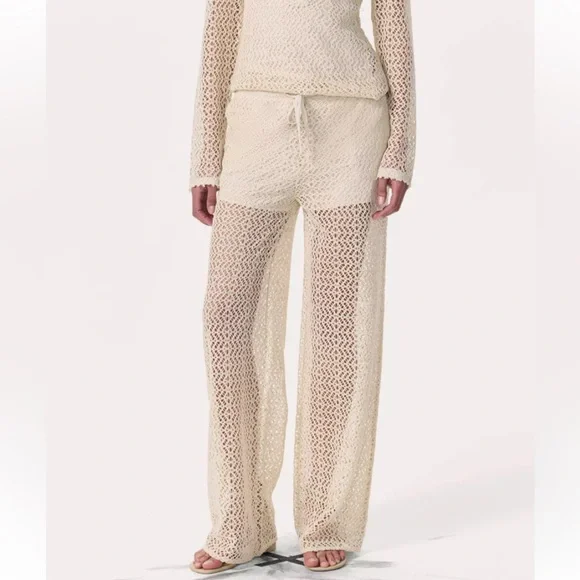 NWT $278 Rag & Bone Cream Crochet Wide Leg Pants Liv Mesh Turtledove Size XS - Picture 1 of 14